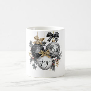 Mug Ornements de Noël élégants noir et blanc