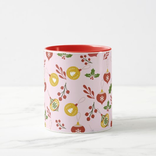 Mug Ornements de Noël Festive Verdure rose (Centre)