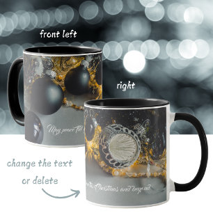 Mug Ornements de Noël Noir vintage avec ruban