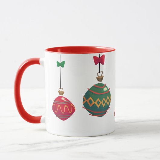 Mug Ornements de Noël rétro rouge et vert (Gauche)