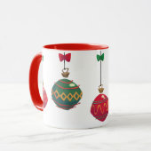 Mug Ornements de Noël rouges et verts rétro (Devant gauche)