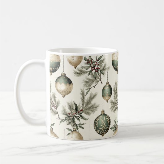 Mug Ornements de Noël Sage Green et Gold (Gauche)