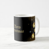 Mug Ornements dorés de Noël Étoiles brillantes Noir (Devant droit)