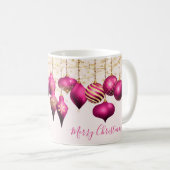 Mug Ornements en or rose chaud Joyeux Noël (Devant droit)