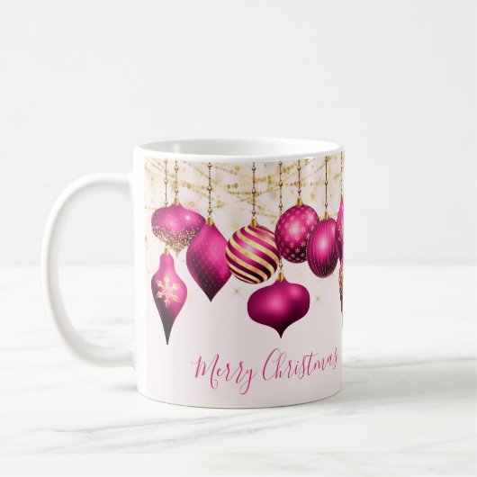 Mug Ornements en or rose chaud Joyeux Noël (Gauche)