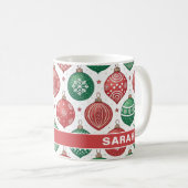 Mug Ornements Rouges & Verts Étoiles Noël (Devant droit)