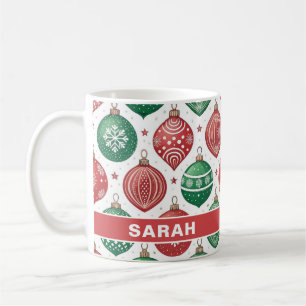 Mug Ornements Rouges & Verts Étoiles Noël