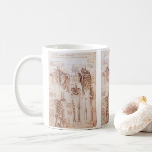 Mug Os de squelette de Léonard de Vinci, anatomie huma (Avec donut)