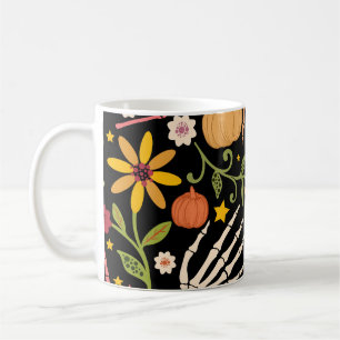 Mug Os d'Halloween, motif floral sans couture.