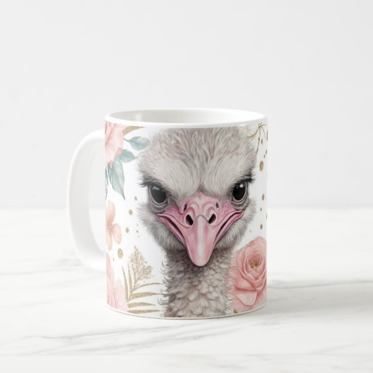 Mug Ostriches Whimsical à l'élégance florale (Devant gauche)