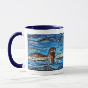 Mug Otter dans la peinture des vagues