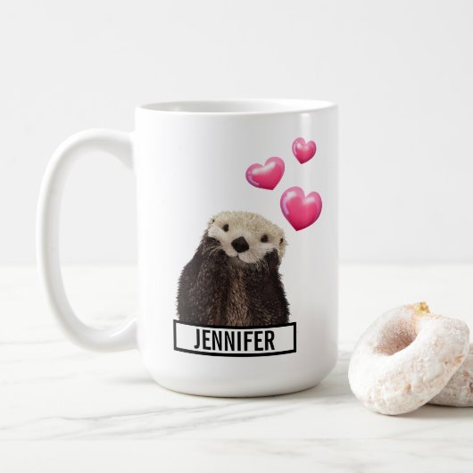 Mug Otter mignonne avec Coeurs d'Amour Rose (Avec donut)