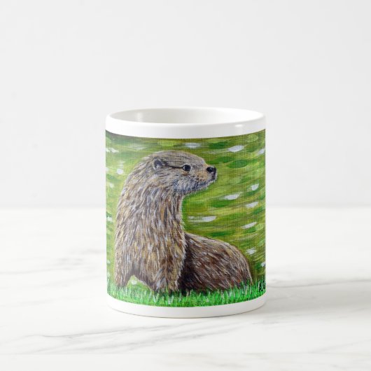 Mug Otter sur une peinture de rive d'une rivière (Centre)