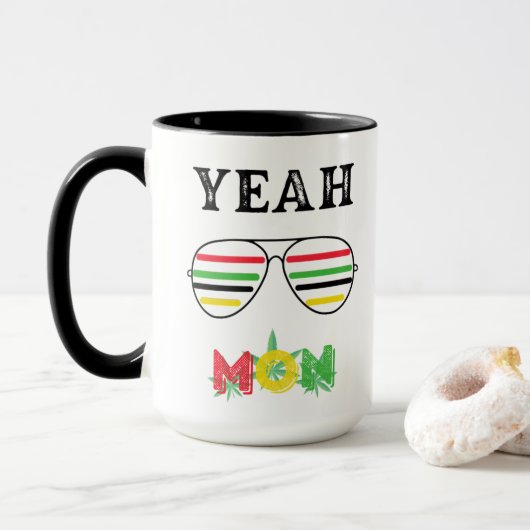 Mug Ouais Mon Reggae Lunettes de soleil colorées Café (Avec donut)