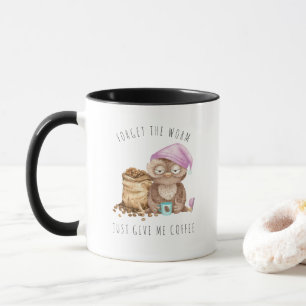 Mug Oublie le Ver   Hibou à l'aquarelle drôle