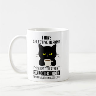 Mug Ouïe Sélective – Chat Noir Grincheux Humour Café