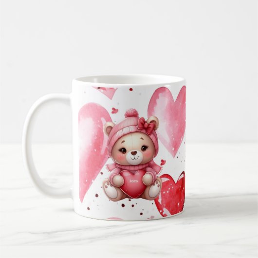 Mug Ours adorable tenant des coeurs Saint-Valentin (Gauche)
