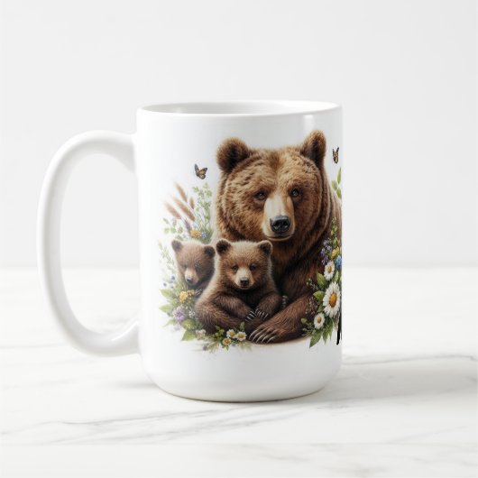 Mug Ours Brown avec des oursons dans une prairie flora (Gauche)