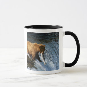 Mug Ours brun d'Alaska attrapant du saumon à Brooks