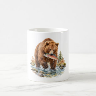 Mug Ours brun pêchant dans un ruisseau
