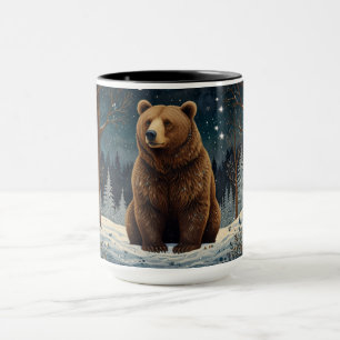 Mug Ours brun rétro paysage d'hiver de minuit