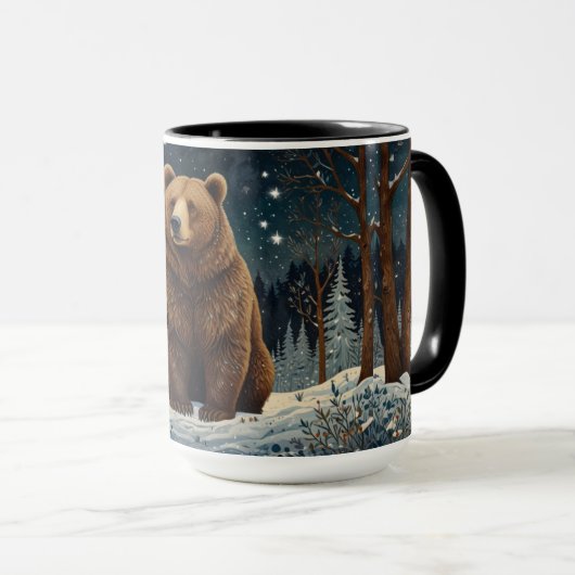 Mug Ours brun rétro paysage d'hiver de minuit (Devant droit)