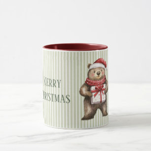 Mug Ours Cadeau Chapeau Vert Blanc Rayures Noël