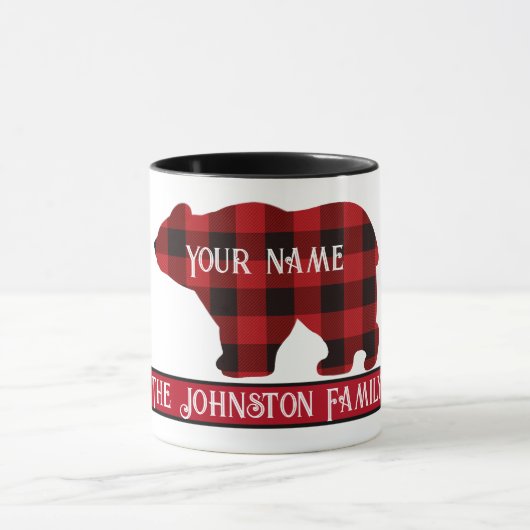 Mug Ours classique du pays, plaid noir rouge (Centre)
