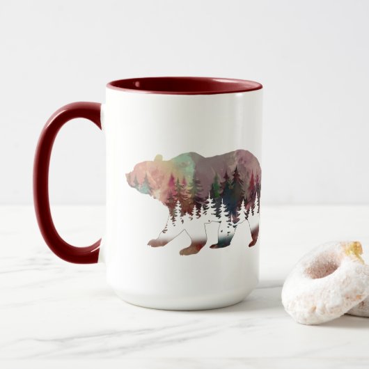 Mug Ours de vie sauvage de l'aquarelle de flamme (Avec donut)