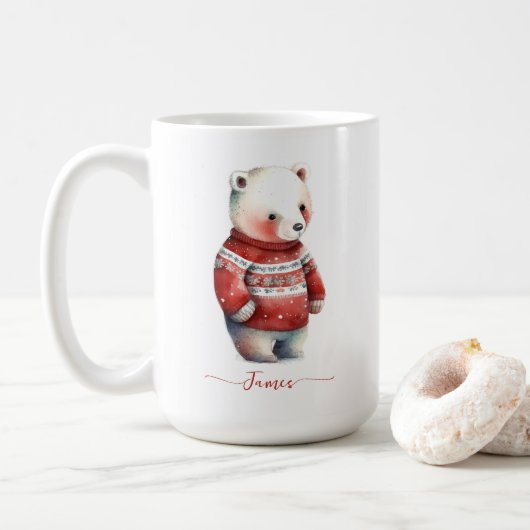 Mug Ours douillet Hiver Ours blanc polaire Noël (Avec donut)