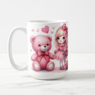 MUG OURS EN PELUCHE ET FILLE VALENTINE ROSE MIGNON