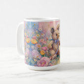 Mug Ours en peluche et lapin dans un jardin pastel (Devant gauche)