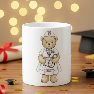 Mug Ours en peluche infirmière – Cadeau avec nom p