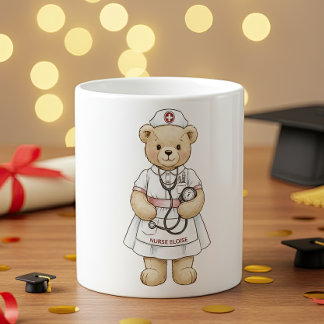 Mug Ours en peluche infirmière – Cadeau avec nom p