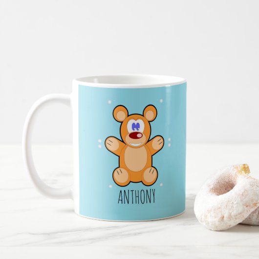 Mug Ours en peluche marron sur le bleu (Avec donut)