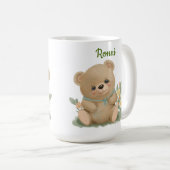 Mug ours en peluche mignon en pivoines (Devant droit)