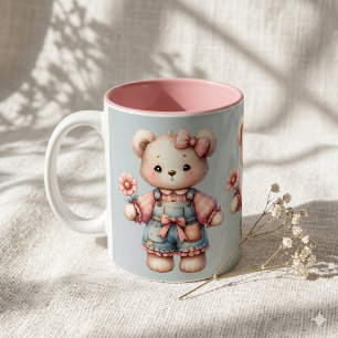 Mug Ours en peluche pastel tenant une fleur portant un