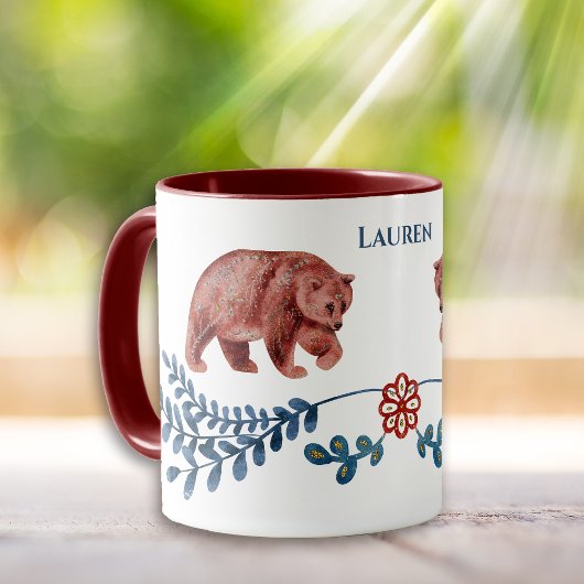 Mug Ours et fleurs nordiques de style scandinave