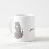 Mug Ours et lapin aux fleurs Nom personnalisé (Devant gauche)