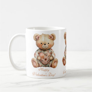 Mug Ours Floral Vintage Avec Cœur Saint-Valentin