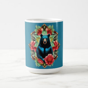 Mug Ours noir de l'Alabama entouré de Camélia