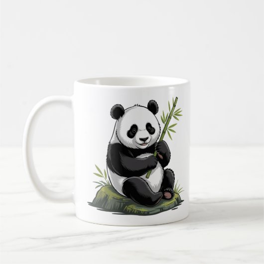 Mug Ours Panda Mignon Branchu Avec Verdure Bambou (Gauche)