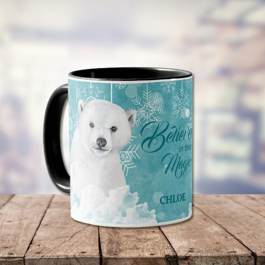 Mug Ours polaire blanc Flocon de neige Turquoise Croir
