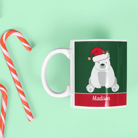 Mug Ours polaire de Noël mignon à Santa Hat Enfants pe