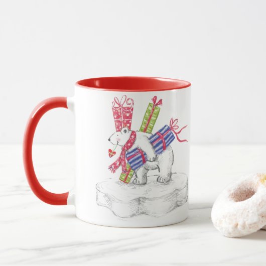 Mug Ours polaire en caricature mignonne avec cadeaux d (Avec donut)