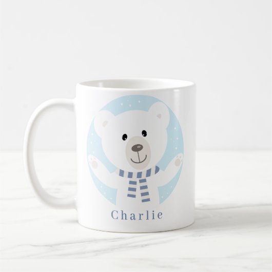 Mug Ours polaire mignon avec Écharpe bleue Noël (Gauche)
