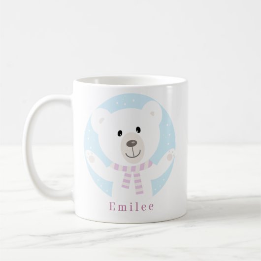 Mug Ours polaire mignon avec Écharpe rose Noël (Gauche)