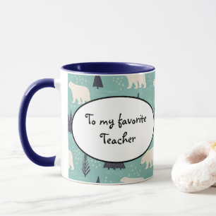 Mug Ours polaires dessinés à la main Arbres À feuillag