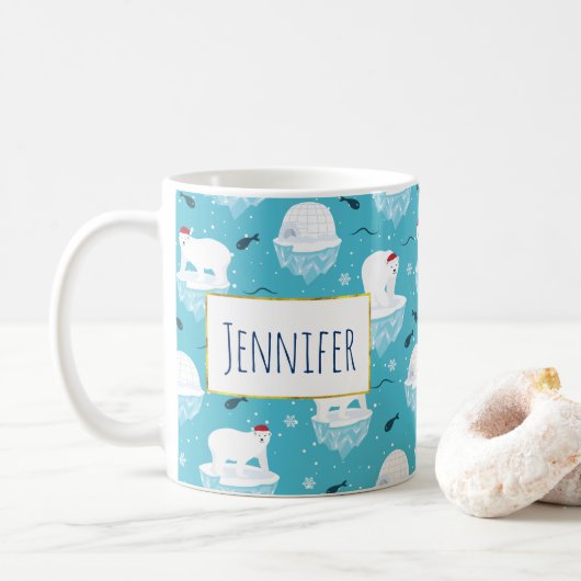 Mug Ours polaires mignons à Santa Hats Motif de Noël (Avec donut)