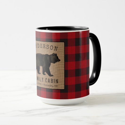 Mug Ours Rustique Famille Cabine Rouge Buffalo Plaid L (Devant droit)